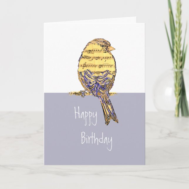 Carte Anniversaire Souhaits avec note de musique Bird (Devant)