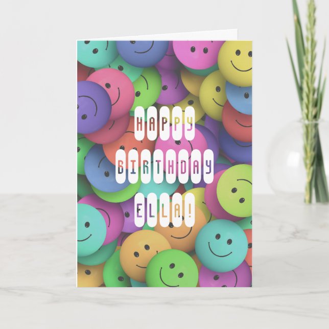 Carte Anniversaire Sourires colorés Joyeux Visage Ajoute (Devant)