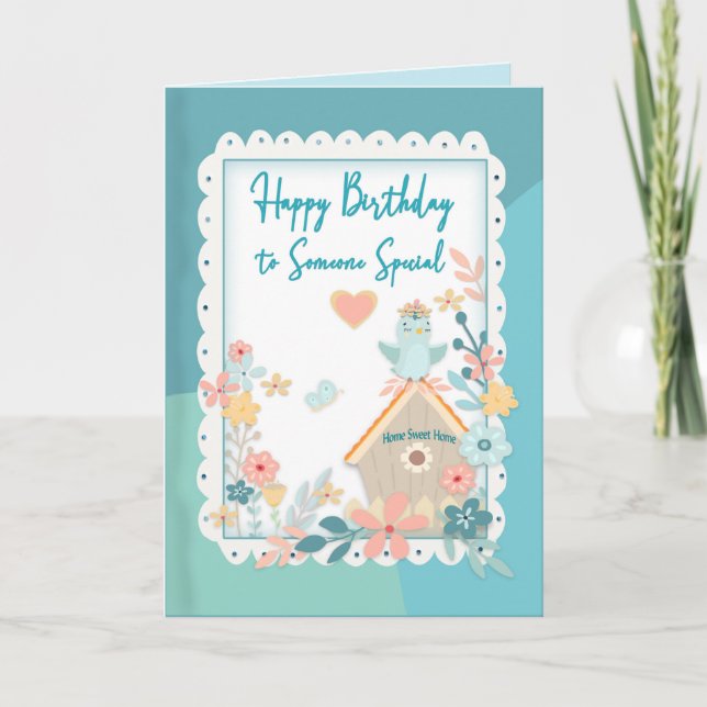 Carte Anniversaire, Spécial, Aquarelle Oiseaux & Fleurs (Devant)