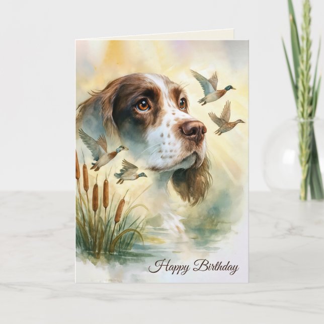 Carte Anniversaire Springer Spaniel Chien Avec Cattails (Devant)