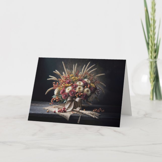 Carte Anniversaire Stalks de blé d'automne et Mum Bouque (Devant)