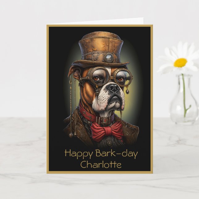 Carte Anniversaire Steampunk Boxer Chien Nom Personnalis (Petite plante)