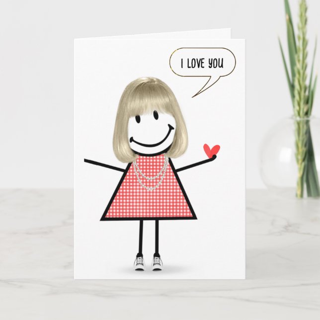 Carte Anniversaire Stick Figure Girl avec bulle vocale (Devant)
