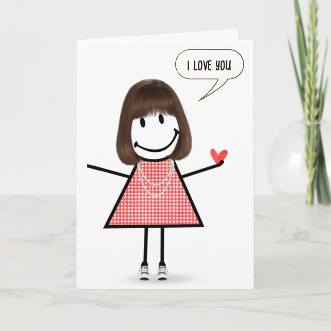 Carte Anniversaire Stick Figure Girl avec bulle vocale (Devant)