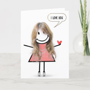 Carte Anniversaire Stick Figure Girl avec bulle vocale