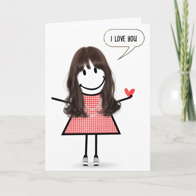 Carte Anniversaire Stick Figure Girl avec bulle vocale (Devant)