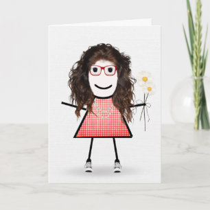 Carte Anniversaire Stick Girl avec marguerites