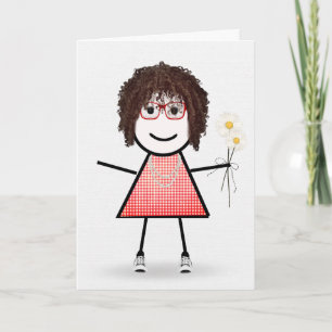 Carte Anniversaire Stick Girl avec marguerites