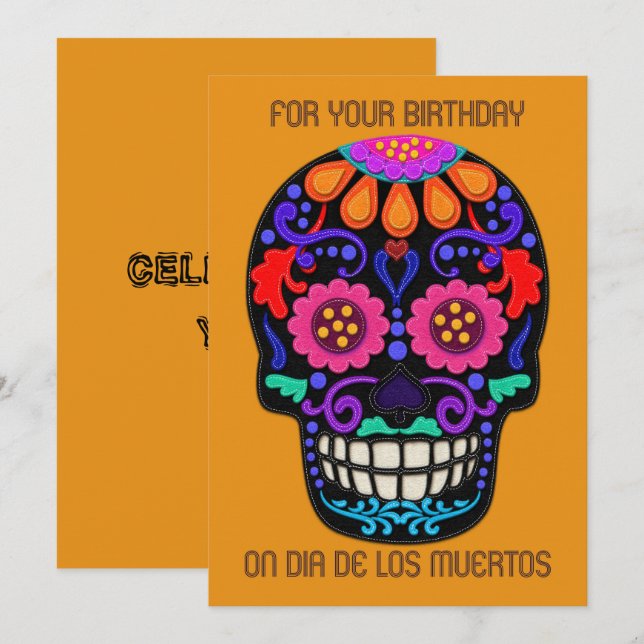 Carte Anniversaire sur Dia de los Muertos Sent Look Sket (Devant / Derrière)