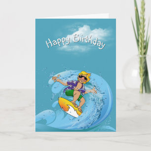 Carte Anniversaire surfer sur vague