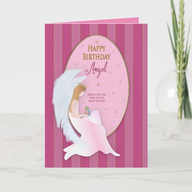 Carte Anniversaire Sweet Angel assis à l'intérieur du ca (Devant)