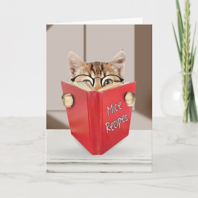 Carte Anniversaire Tabby Cat Lecture Livre (Devant)