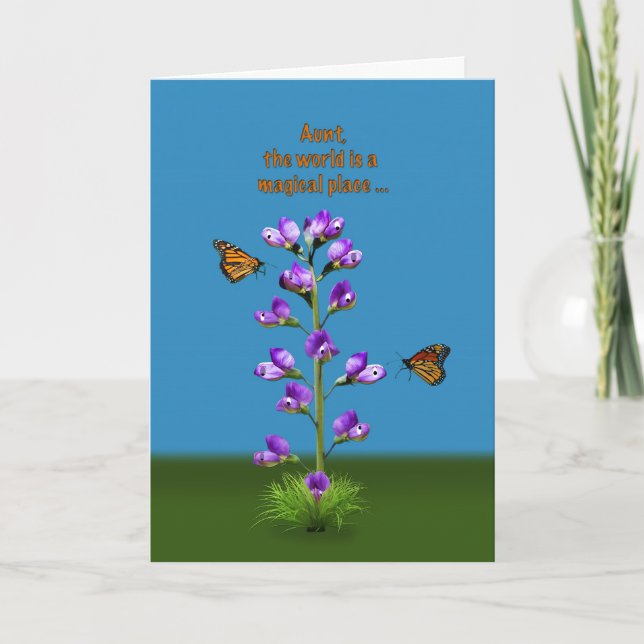 Carte Anniversaire, Tante, Pois doux et Papillons (Devant)