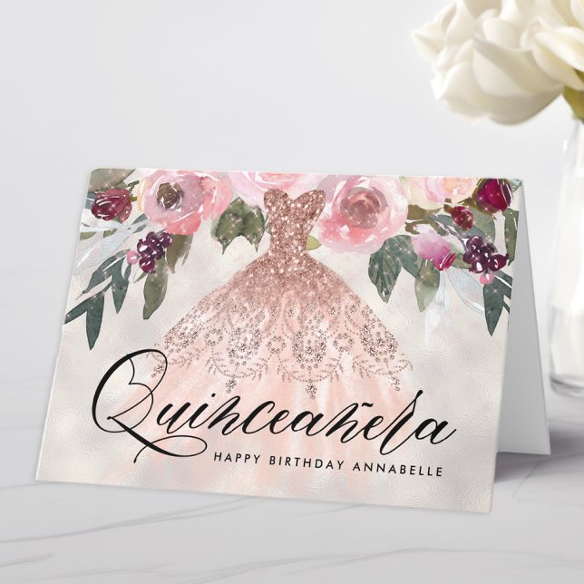 Carte Anniversaire tendance de Quinceañera Floral (Créateur téléchargé)