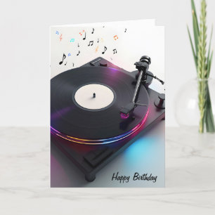 Carte Anniversaire Tourne-disque Avec Neon Music Notes