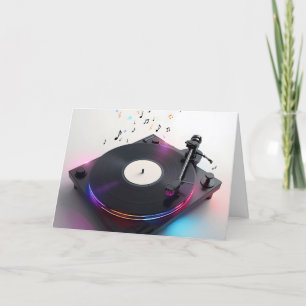 Carte Anniversaire Tourne-disque Avec Neon Music Notes