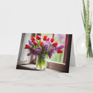 Carte Anniversaire Tulipe rouge et Bouquet Lilac