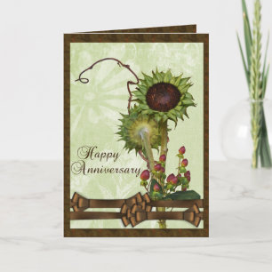 Carte Anniversaire vert de tournesols