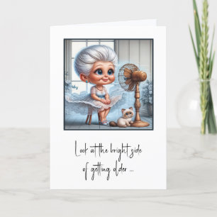 Carte Anniversaire Vielle dame assise devant un ventilat