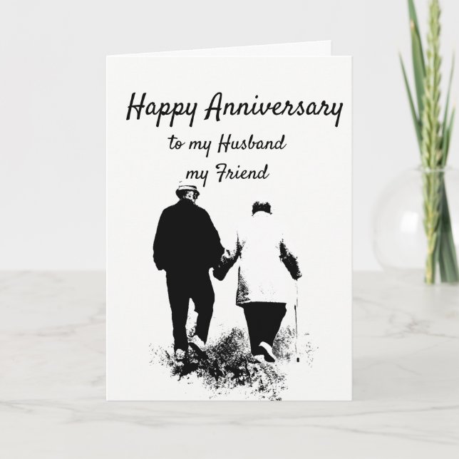 Carte Anniversaire Vieux Couple Senior Marche Main (Devant)