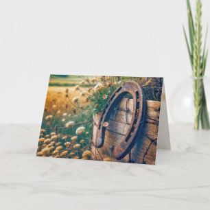 Carte Anniversaire Vieux Horseshoe Et Fleur sauvage