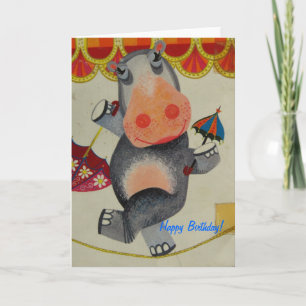 Carte Anniversaire vintage d'hippopotame
