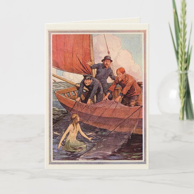 Carte Anniversaire Vintage marins Mermaid Catch (Devant)