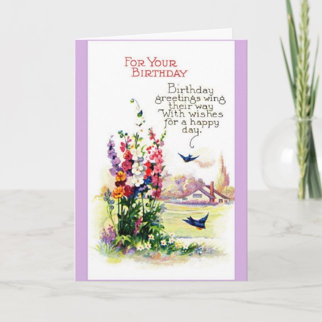 Carte Anniversaire vintage - Oiseaux Apportent des salut (Devant)