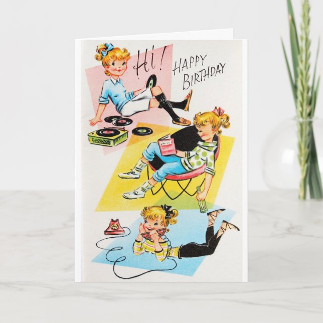Carte Anniversaire vintage pour une adolescente, (Devant)