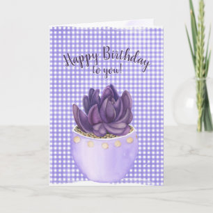 Carte Anniversaire Violet Pot Succulent sur En vichy