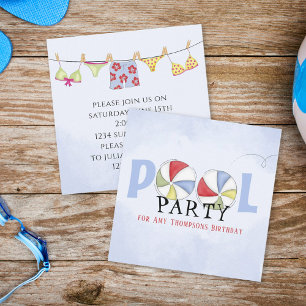 Carte Anniversaire Whimsical Summer Pool Party Beach Bal