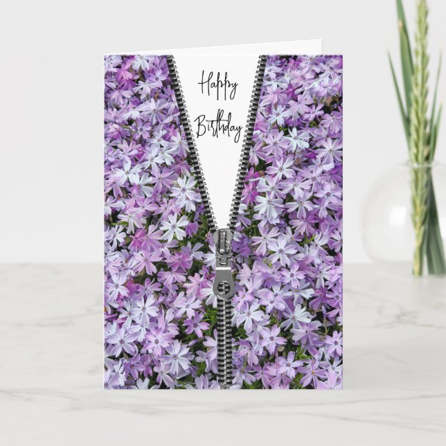 Carte Anniversaire Zipper dézippé sur Purple Phlox (Devant)