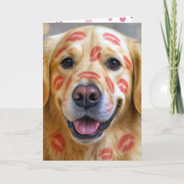 Carte Anniversary Lipstick Kisses On a Golden Retriever (Devant)