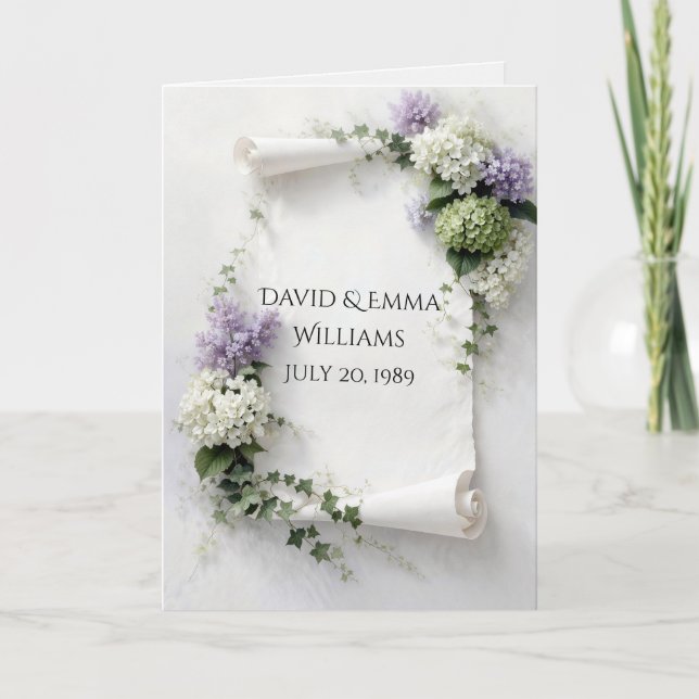 Carte Anniversary Scroll with Lilacs and Hydrangeas  (Devant)