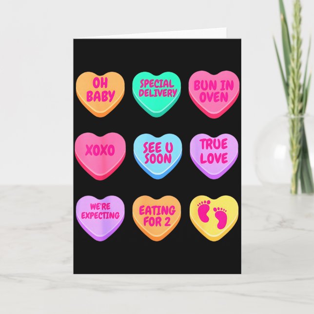 Carte Annonce de Grossesse Coeurs Bonbons Saint Valentin (Devant)