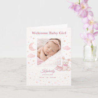 Carte Annonce de naissance Bébé Étoiles Roses Douces et