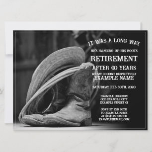 Carte Annonce de retraite avec chapeau de cowboy et bott