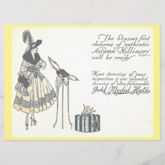 Carte Annonce vintage des années 1920 Casquette Milliner