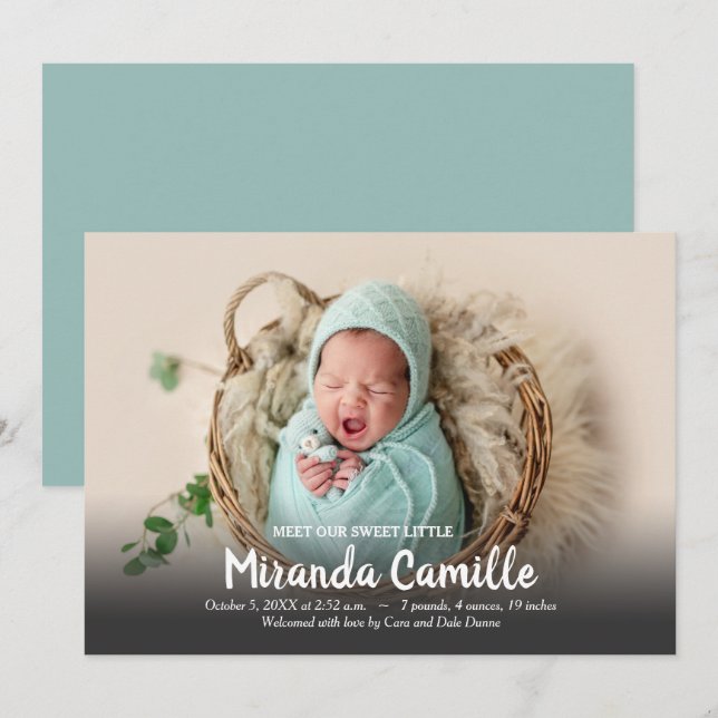 Carte Annonces de naissance de notre bébé doux (Devant / Derrière)