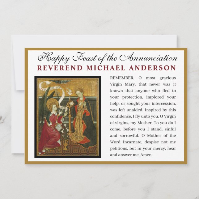 Carte Annonciation catholique Vierge Marie Mémoire Prièr (Devant)