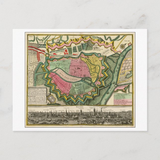 Carte antique 1730 de Gdansk, Pologne, (Devant)