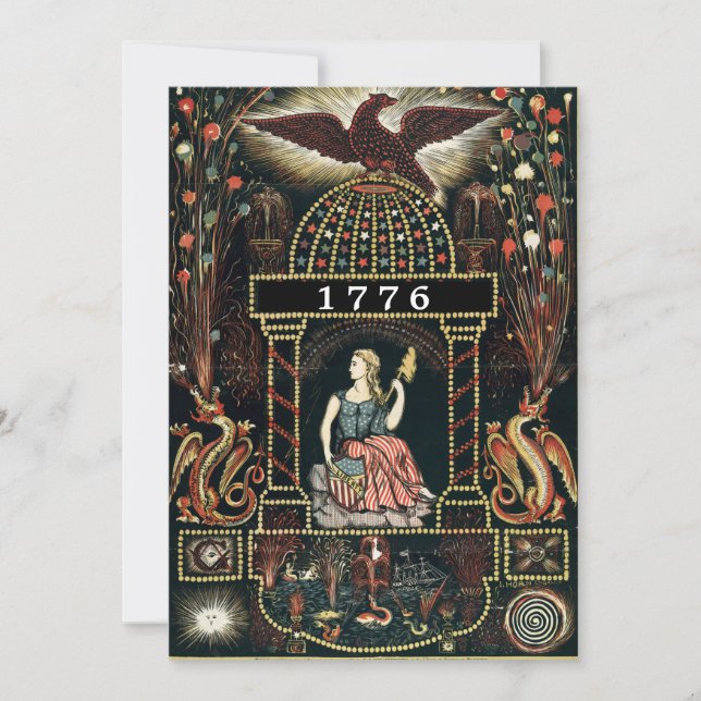 Carte Antique American Fire Works et le 4 juillet (Devant)