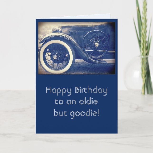 Carte Antique Classic Car Blue Joyeux Anniversaire (Devant)