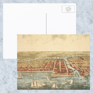 Carte antique de Chicago, LaSalle Street et River