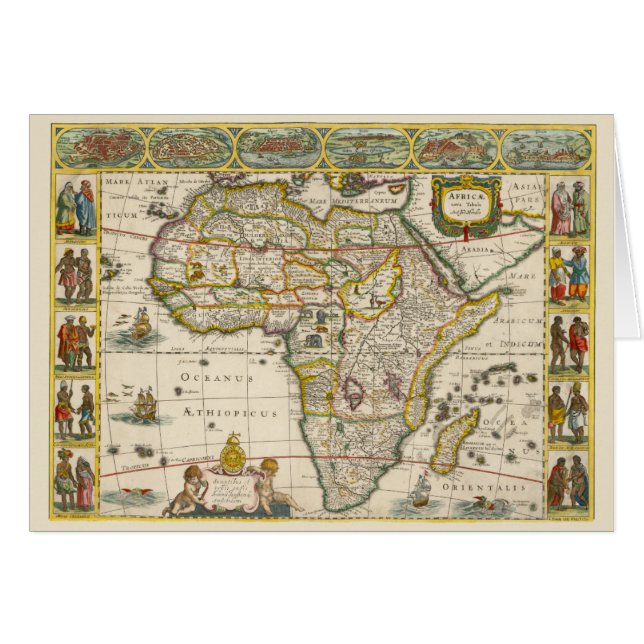 Carte antique de l'Afrique par Hondius et Jansson (Devant horizontal)