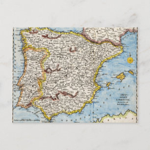 Carte antique de l'Espagne et du Portugal vers les