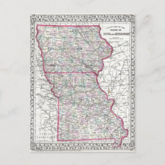 Carte antique de l'Iowa & Missouri vers 1874