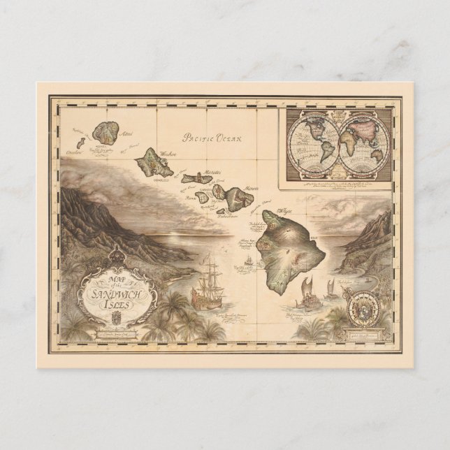 Carte antique des Sandwich Isles Hawaii 1700 (Devant)