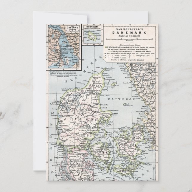 Carte antique du Danemark, Danmark en danois, 1905 (Devant)
