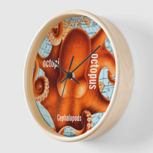 Carte antique Octopus Horloge murale